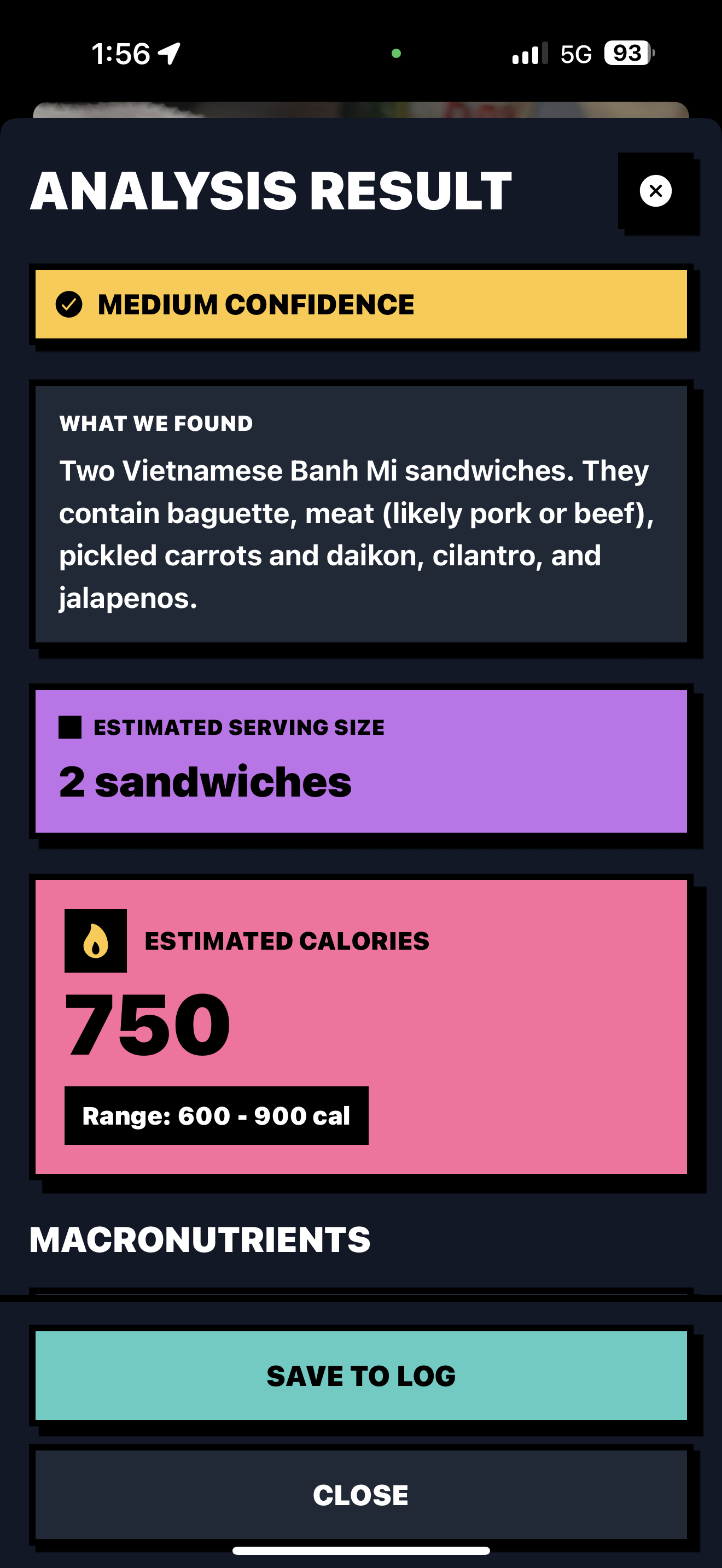 Analysis Screen - Detailed nutrition breakdown