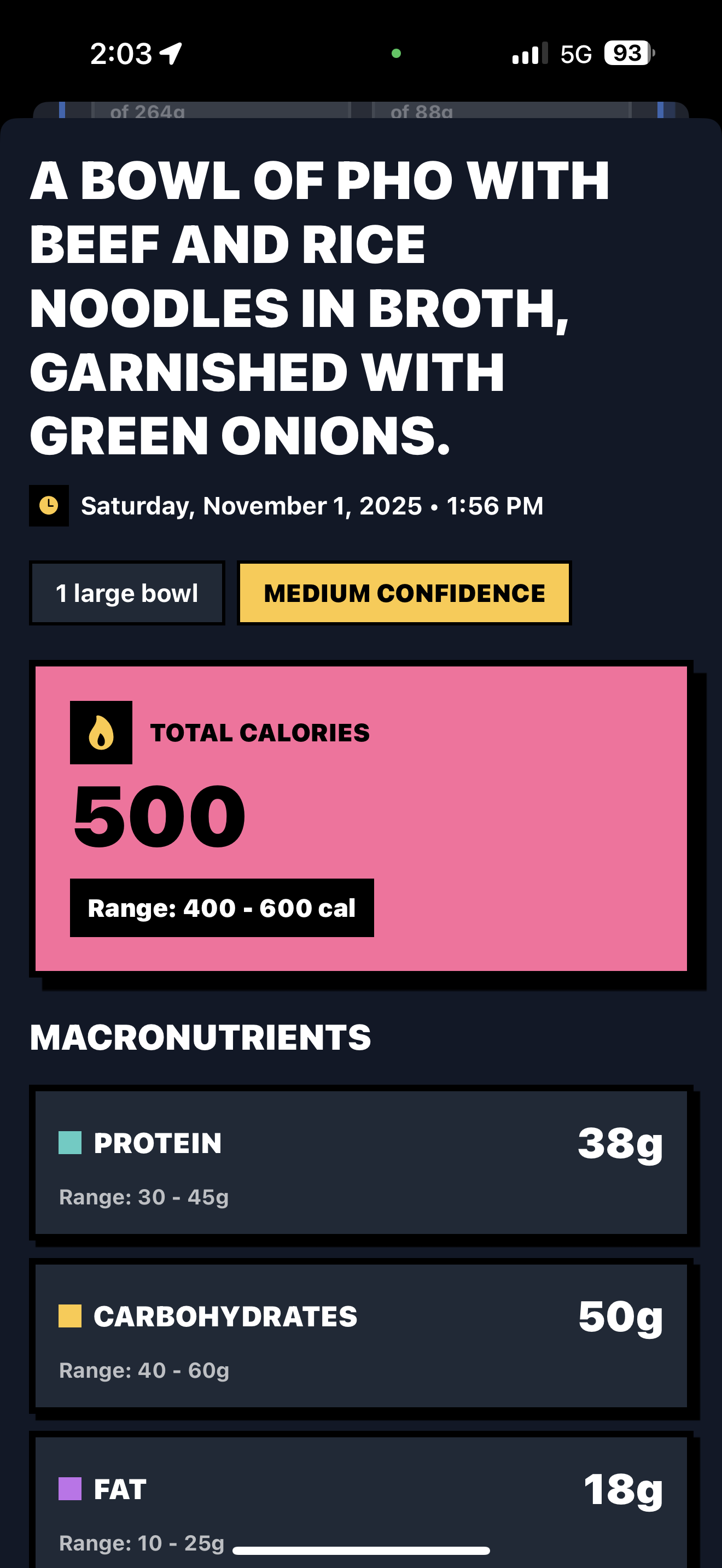 Analysis Screen - Detailed nutrition breakdown