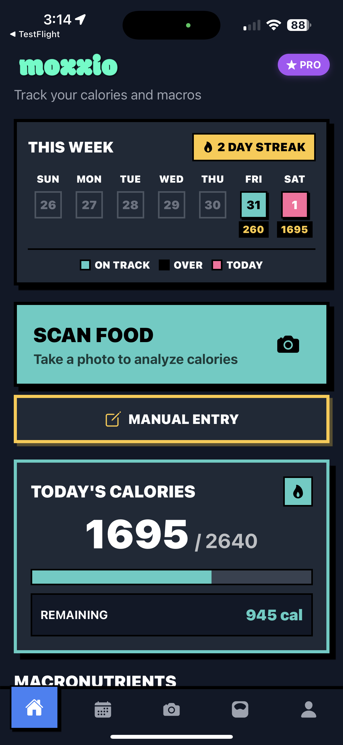 Home Screen - Daily tracking overview
